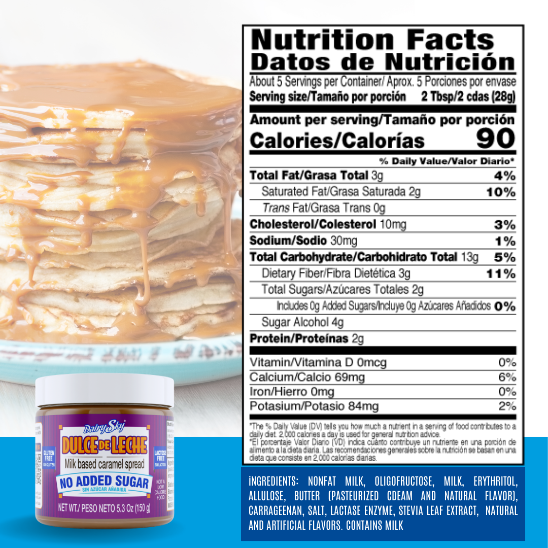 DairySky Dulce de Leche  5.3 Oz. - No Added Sugar Milk Caramel Spread 