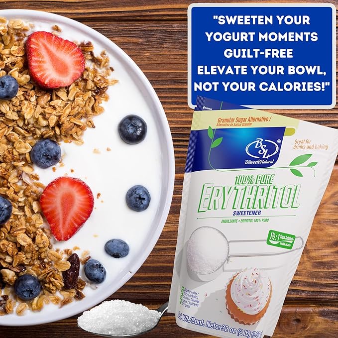 100% Pure Erythritol Sweetener Granular 2 Pounds - 1½ :1 Sugar Substitute, Keto & Vegan Friendly, 0 Calories, Non GMO, No After Taste, All Natural Sweetener for Drinks & Baking