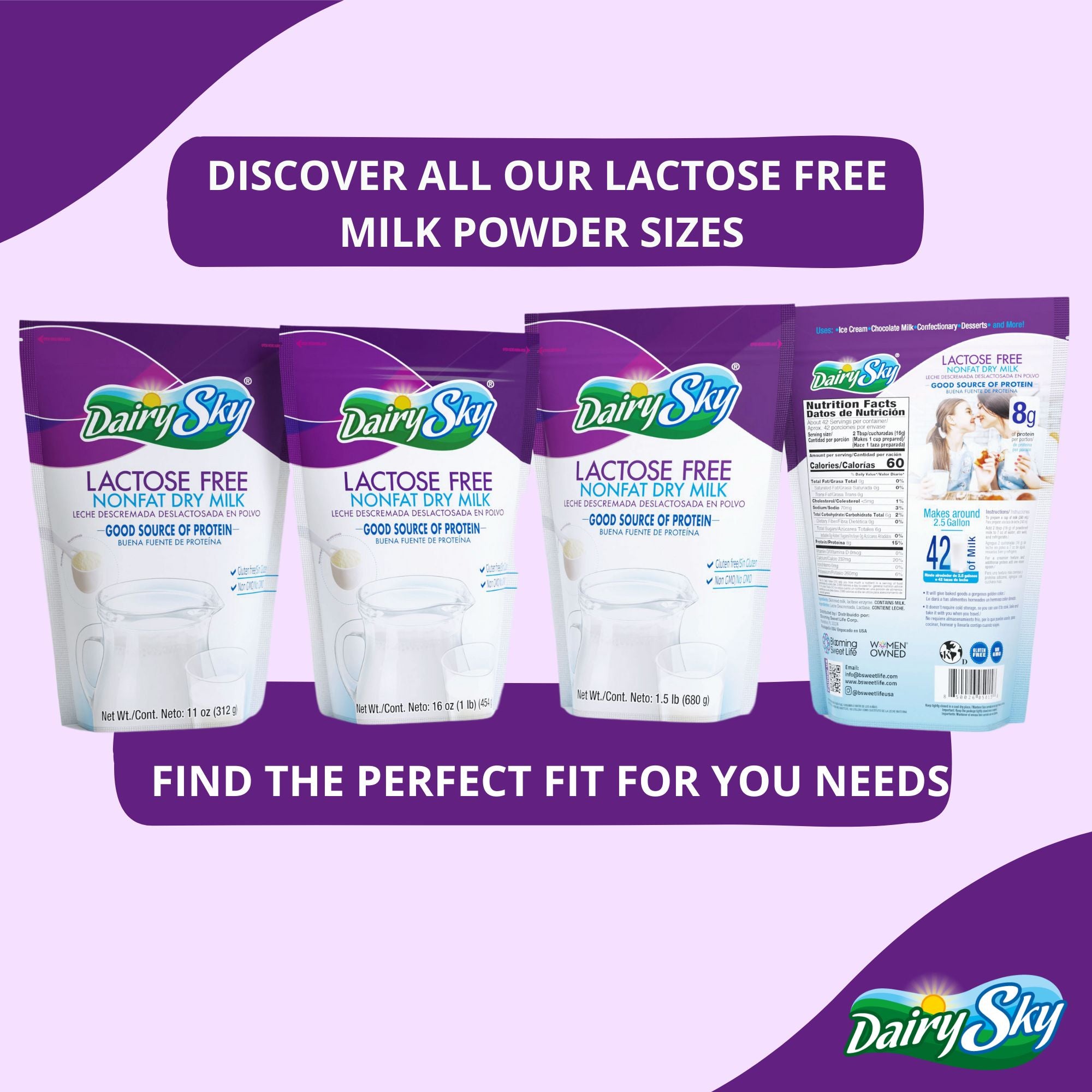 DairySky Lactose Free Milk Powder (11 oz) - Nutrient-Rich & Gluten-Free