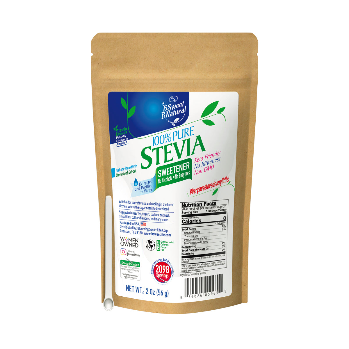 BSweetBNatural Pure Stevia Leaf Extract Powder (2.0 oz) - Double Strength Natural Sweetener