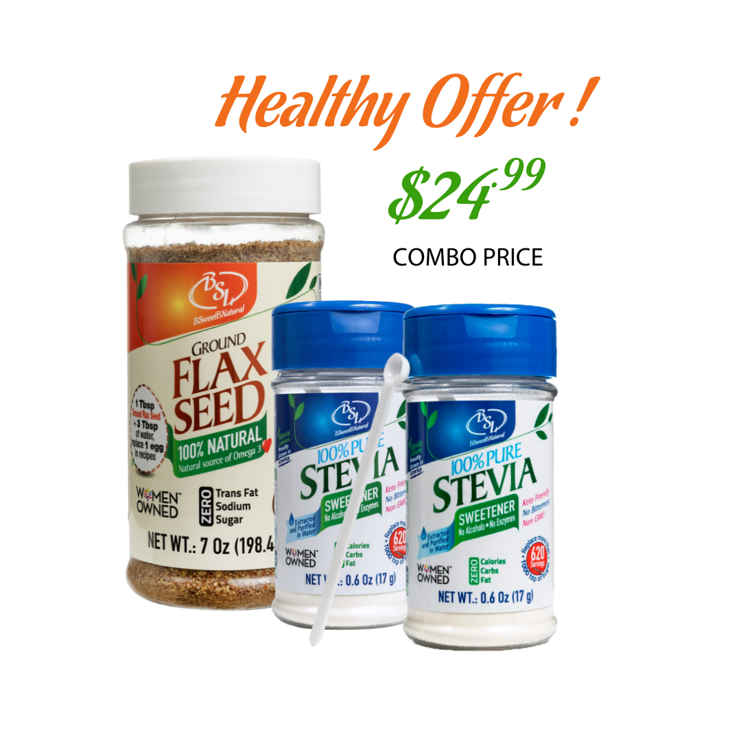 Natural Healthy Offer 2 - Promo 2 Stevias 0.6 oz + 1 Organic Flax Seeds 7 oz